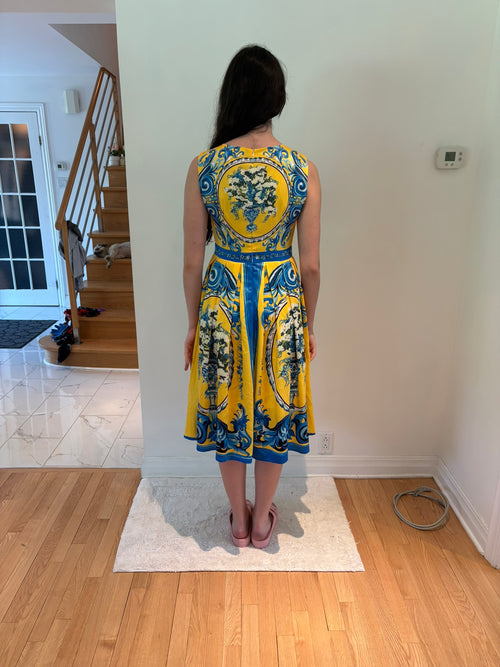 Robe Gucci Yellow Baroque Floral Urn Print Midi